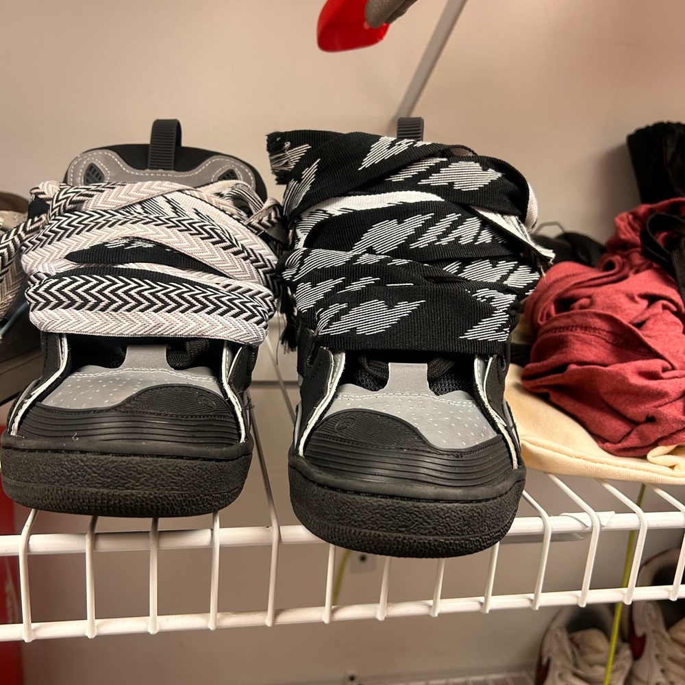 Lanvin Black and Gray Patterned Curb Sneakers